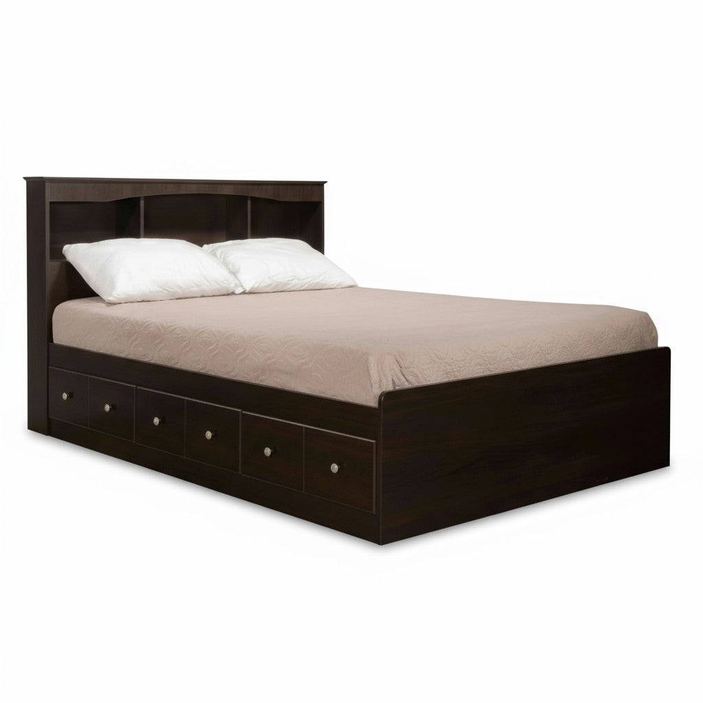 Canadian Made Storage Bed With Bookcase Headboard 5000