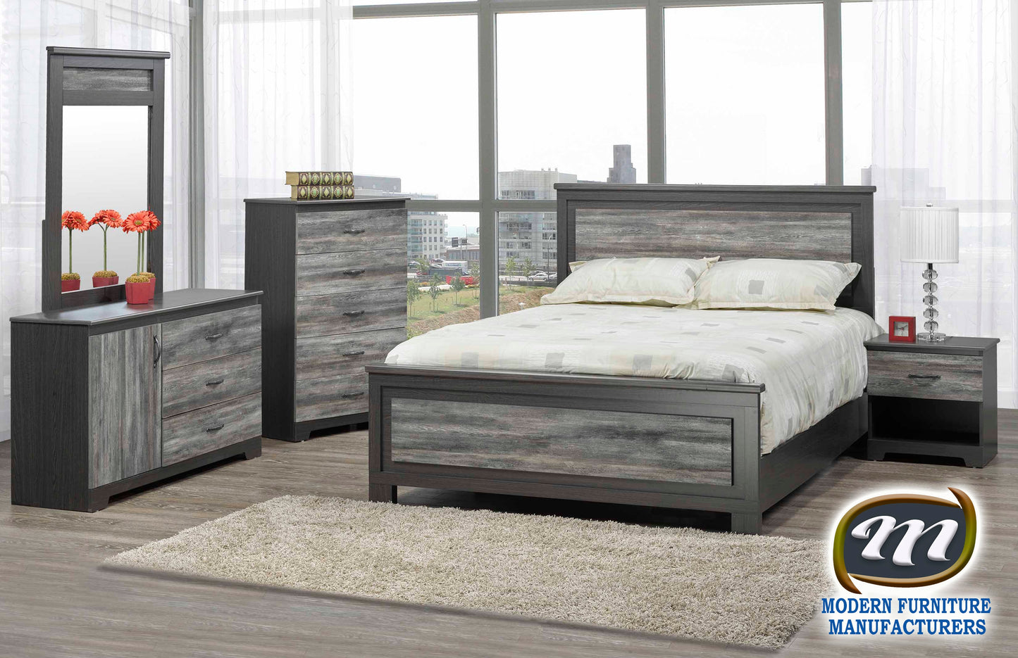 Canadian Made Bedroom Set Tuxedo / Suede Grey 5020