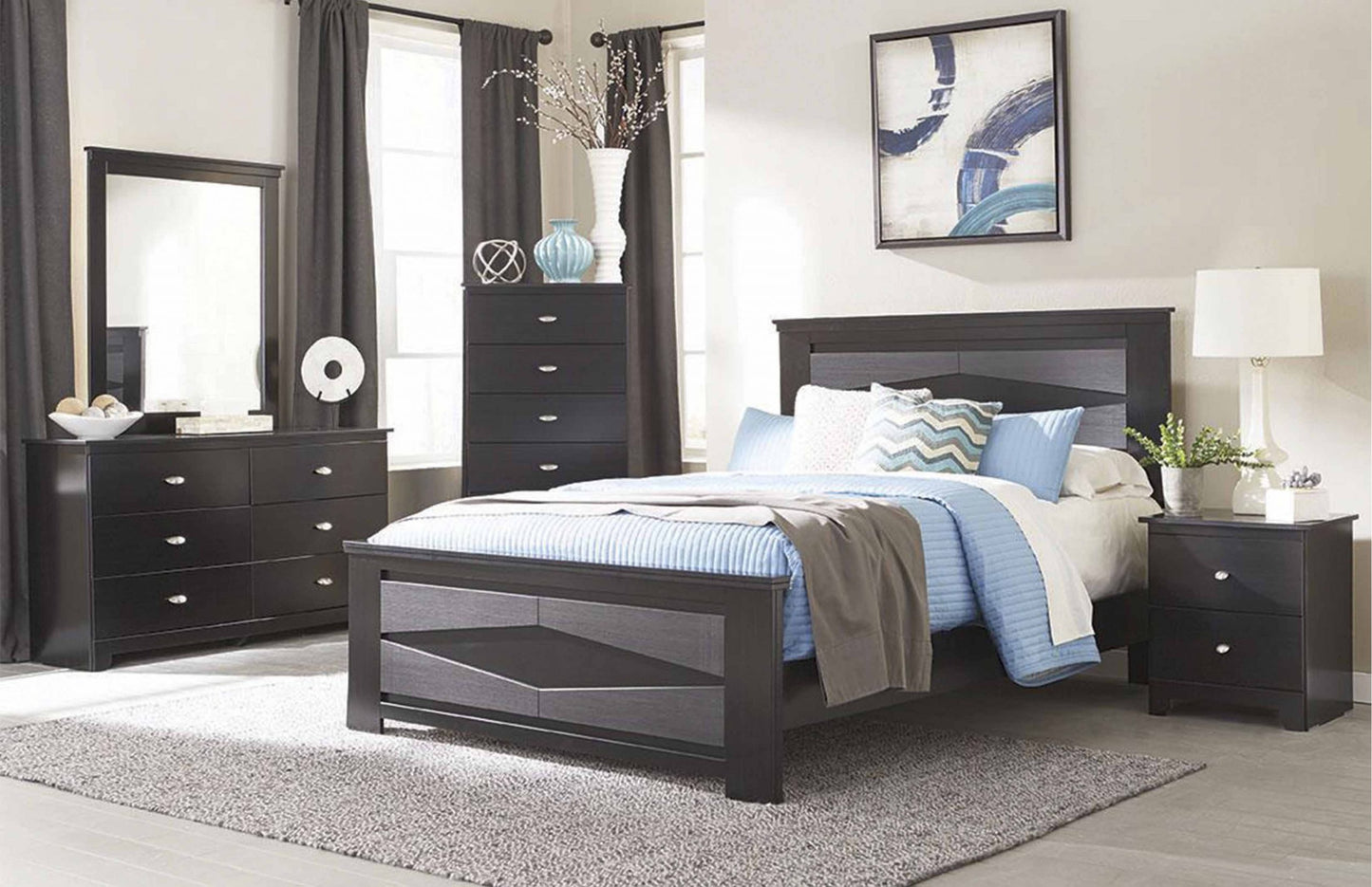 Two tone 6 PC Bedroom Set Tuxedo & Silver 6600